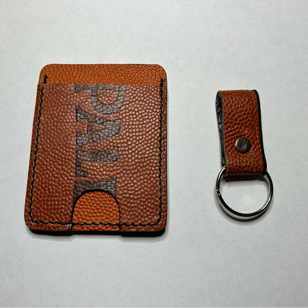 Vintage Basketball Leather Card Holder Front Pocket Wallet Hand Made W/key Fob